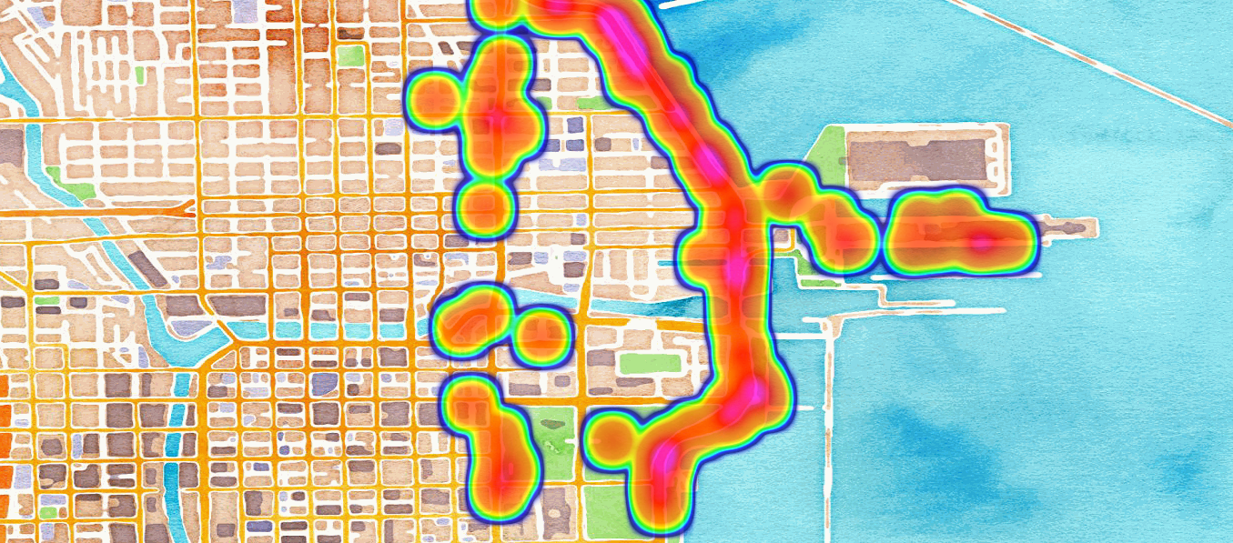 Showing heatmap of OSM events in Chicago before Mar 12, 2012